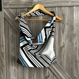 Zara Striped Belt Poplin Scarf Halter Top - cowl neckline small - 100% cotton